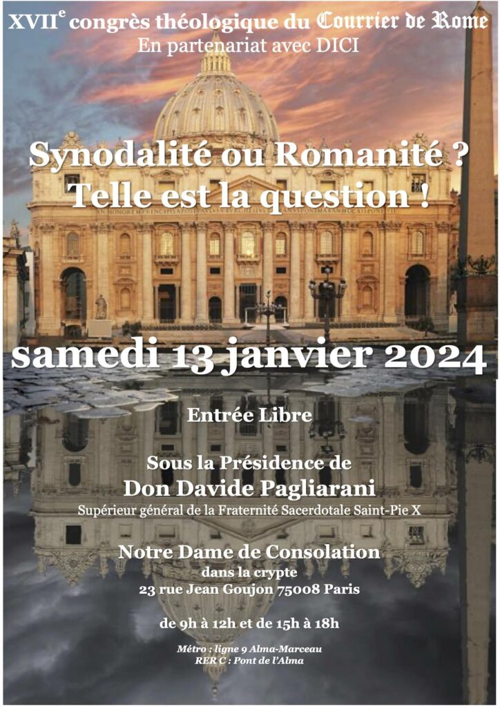 Agenda : XVIIè Congrès du Courrier de Rome le 13 janvier 2024 à Paris -  Riposte-catholique