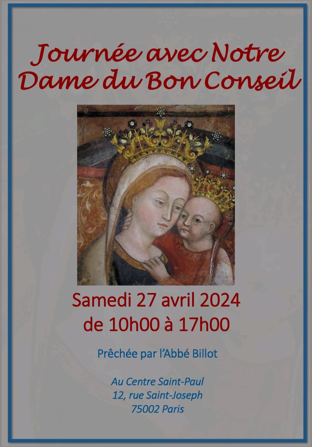 Agenda Journée de récollection avec NotreDame du Bon Conseil (Paris