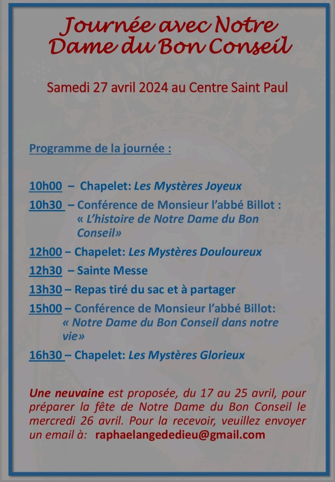 Agenda Journée de récollection avec NotreDame du Bon Conseil (Paris
